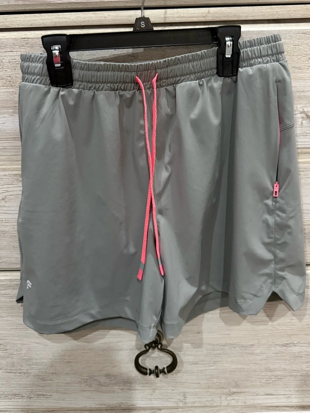 Fabletics Women's Gray Active Shorts with Pink Drawstring